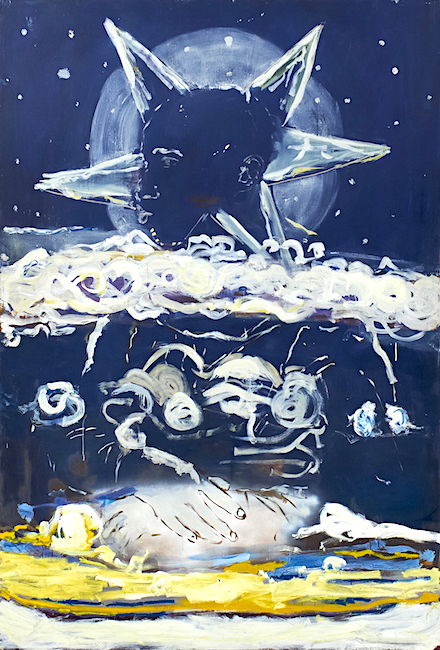 Antony Valerian: Mona Lisas Hands #6, 2020, oil on wood, 207 x 140 cm 

